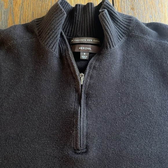 MERONA Cashmere Blend Quarter Zip Sweater Dark Brown Long Sleeves Size Small - Picture 12 of 12